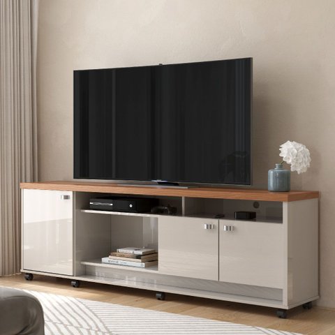 Rack para Tv até 75 Polegadas Dallas com 3 Portas e Rodízios Lukaliam