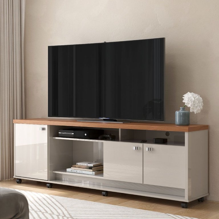 Rack para Tv até 75 Polegadas Dallas com 3 Portas e Rodízios Lukaliam Rack para Tv até 75 Polegadas Dallas com 3 Portas e Rodízios Lukaliam