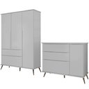 Ver imagem 1 de Jogo de Quarto Infantil Guarda Roupa e Cômoda 100% Mdf Melinda Cinza - Phoenix Phoenix Baby