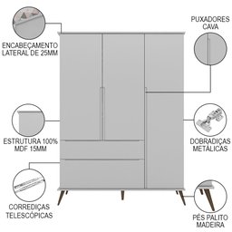 Jogo de Quarto Infantil Guarda Roupa e Cômoda 100% Mdf Melinda Cinza - Phoenix Phoenix Baby - 3