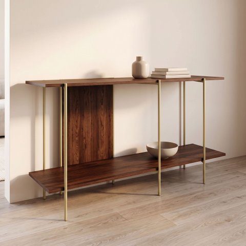 Aparador Sólis - Largura: 160 cm - Cor: Avelã - Metal: Dourado