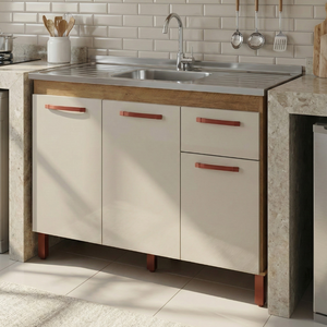 Armário Balcão 120cm para Pia de Cozinha - Ipê Off White