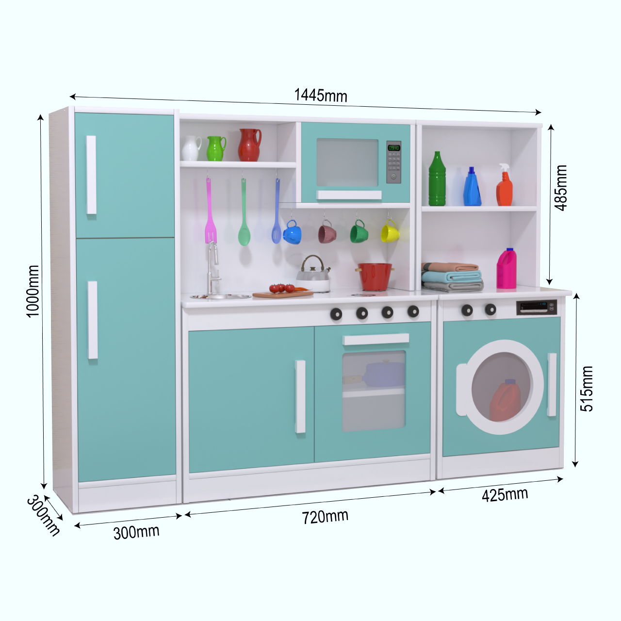 Kit Mini Cozinha Infantil com Geladeira Lavanderia Menta Mdf - 2