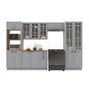 Ver imagem 2 de Cozinha Modulada 5 Peças Torre Quente Cristaleira Balcão com Tampo e 2 Aéreos 100% MDF com Vidro e Rodapé Bari Cinza/Titanio Fosco