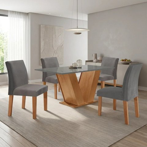 Mesa de Jantar com 4 Cadeiras MDF Espanha Cinamomo Grafite