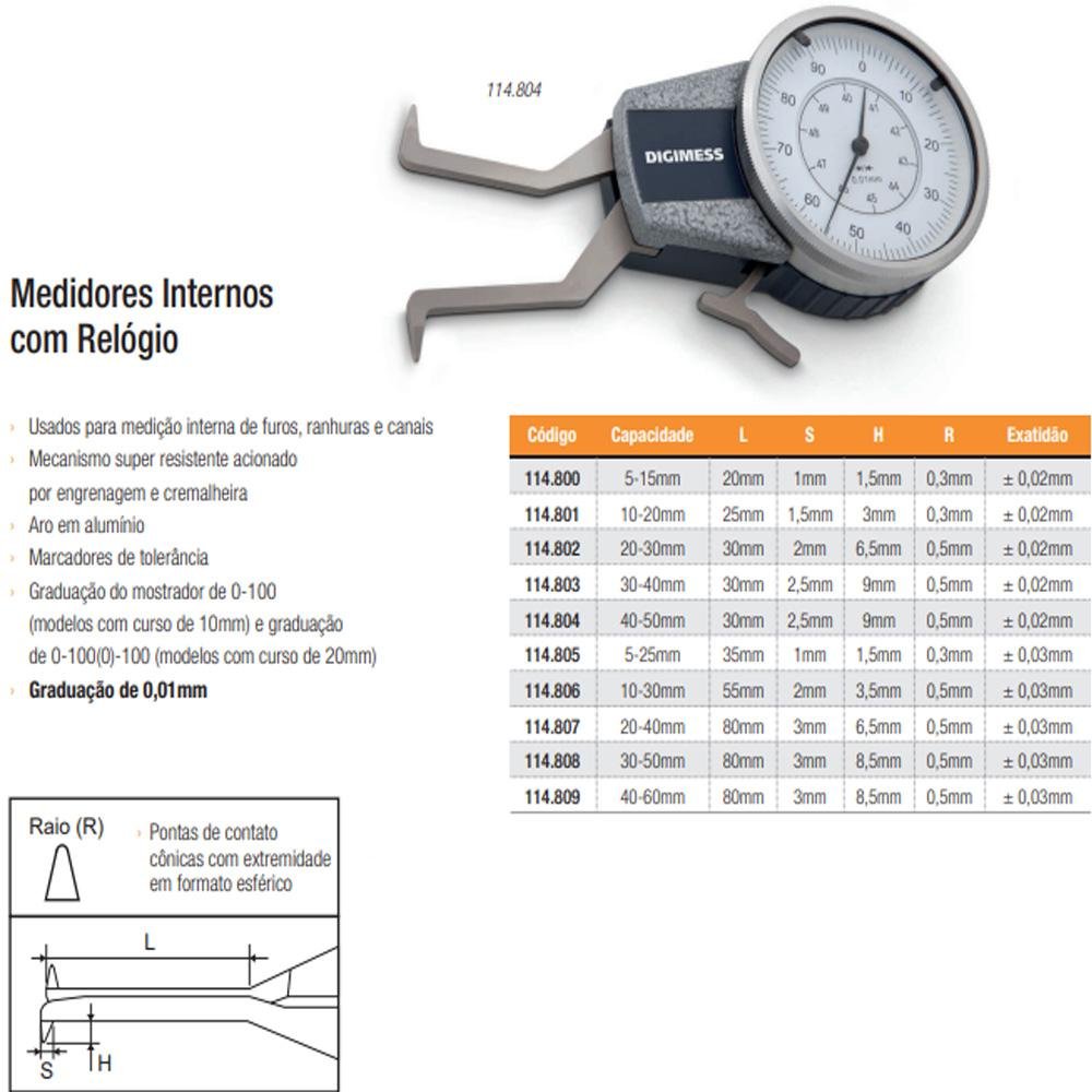 Medidor Interno com Relógio - Cap. 5-25 Mm - Prof. Haste 35 Mm - Graduação 0,01 Mm - Ref. 114.805 - 4