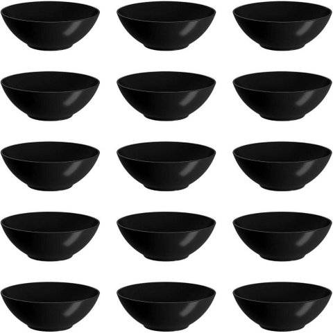 Kit 15 Bowls 500ml Cumbuca Plástica Preta Cozy Coza Prato para Cereal Petiscos Restaurante Buffet