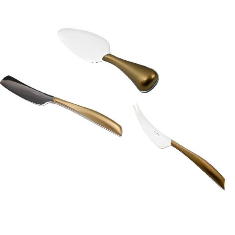 CONJUNTO 3 FACAS BUGATTI GLAMOUR PARA QUEIJO GOLD GLDR021F363
