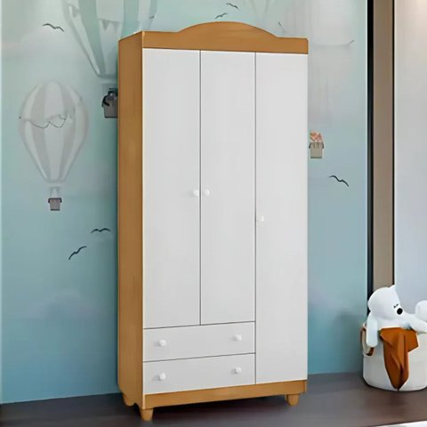 Roupeiro Lara Mdf 3 Portas Elegante Resistente Design Clean:nature/branco