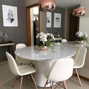 Mesa De Jantar Cone 120 Cm Tampo De Vidro Laca Branca Branco