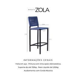 Banqueta Corda Náutica – Preta Azul – Kit 4 – Varanda, Gourmet e Living - 5