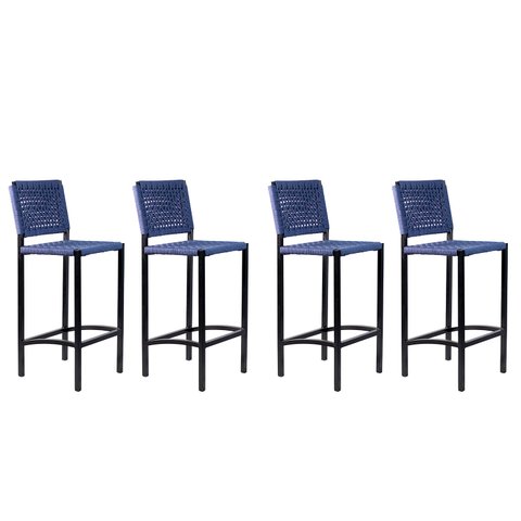 Banqueta Corda Náutica – Preta Azul – Kit 4 – Varanda, Gourmet e Living