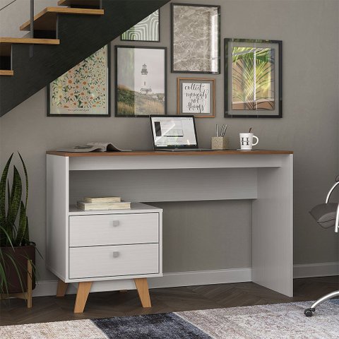 Mesa Escrivaninha 2 Gavetas Office Branco/nogal - Hecol