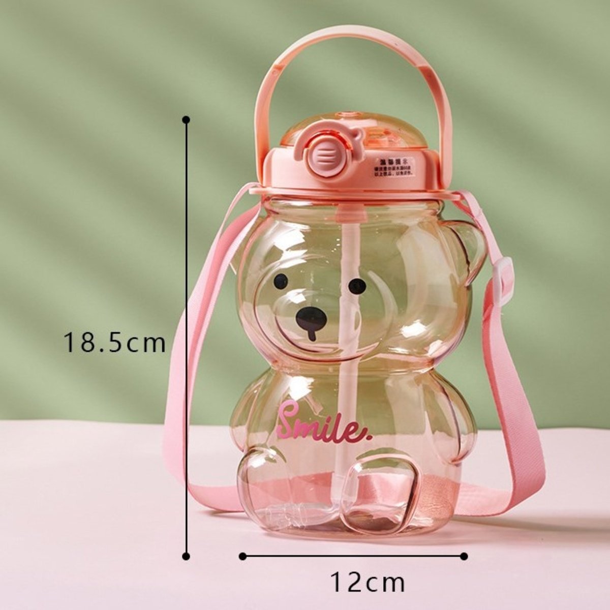Garrafa Infantil 1L com Canudo Alça de Transporte Urso Rosa Escolar - 4