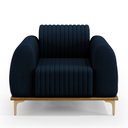 Ver imagem 3 de Poltrona Decorativa Base De Madeira Com Pés D'Ouro Molino D02 Veludo Azul Oxford C-304 - Lyam