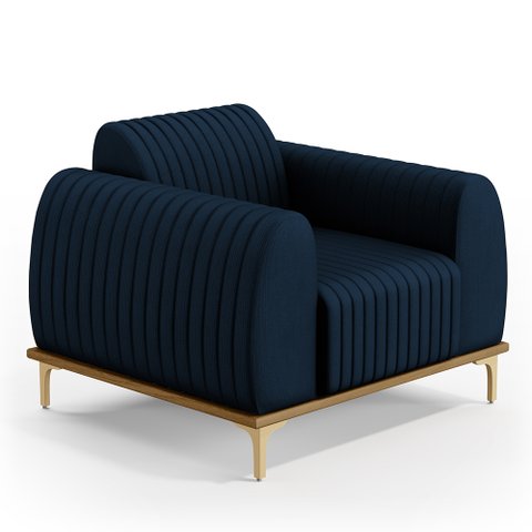 Poltrona Decorativa Base De Madeira Com Pés D'Ouro Molino D02 Veludo Azul Oxford C-304 - Lyam