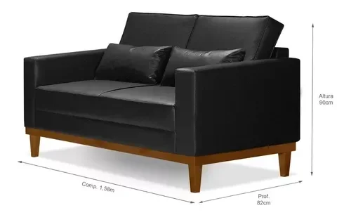 Ver imagem 3 de Sofá Living Valência 1,58mt - Base Madeira - Corino Preto
