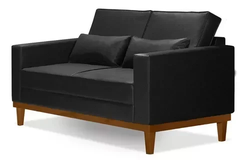 Sofá Living Valência 1,58mt - Base Madeira - Corino Preto - 2