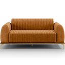 Ver imagem 4 de Kit Sofá 3 Lugares 210cm com Poltrona Molino Base Castanho Pés D'ouro D02 Couríssimo Whisky B-90 - L