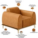 Ver imagem 6 de Kit Sofá 3 Lugares 210cm com Poltrona Molino Base Castanho Pés D'ouro D02 Couríssimo Whisky B-90 - L