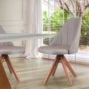 Ver imagem 1 de Cadeira Mariana com Base Giratória de Madeira Maciça Tecido Linho Bege