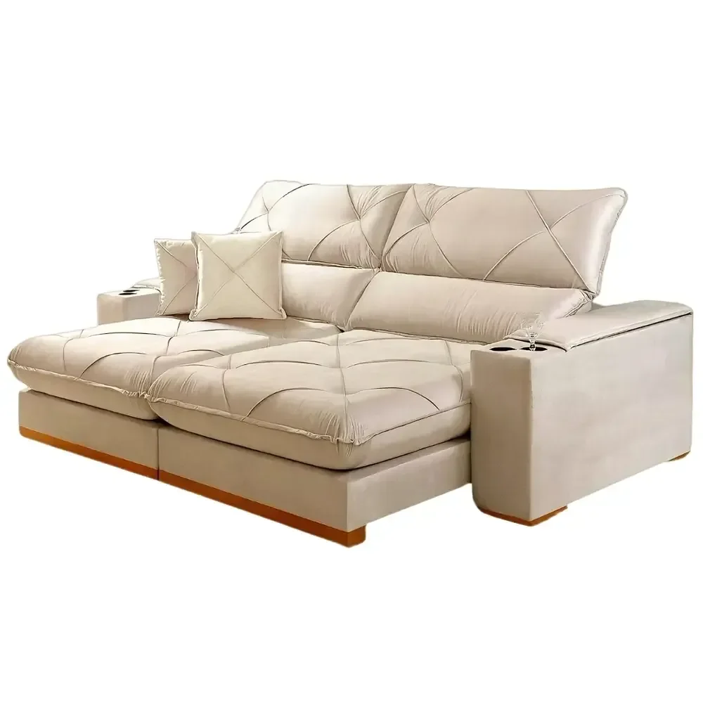 Ver imagem 1 de Sofá Milano com Molas Ensacadas 4 Lugares Retrátil e Reclinável 250cm Tecido Veludo Zarat Cor Bege