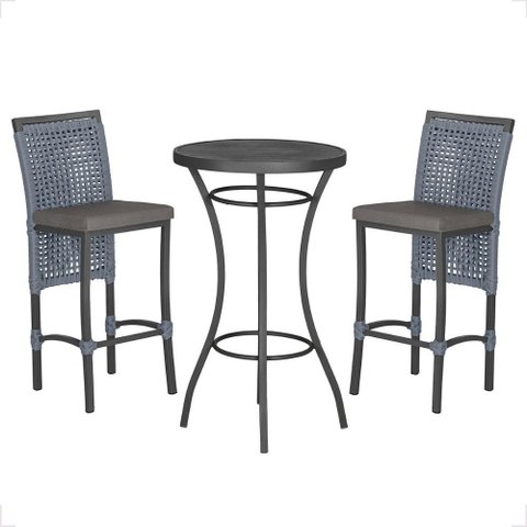 Mesa Bistro e 2 Banquetas Roma Preta Corda Náutica 11 Trama Original