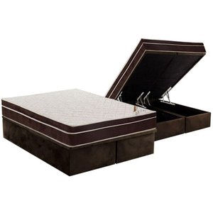 Cama Box Baú Queen Colchão Anatômico Ortobom Ortopédico Exclusive + Base Crc Suede Brown(158x198