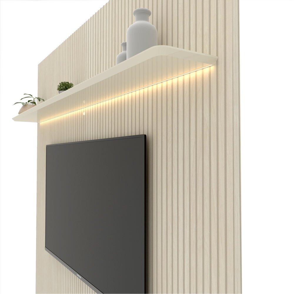 Painel E Rack Led Requinte 220 Off White Impressão Ripado 3D Cinza Gelius - 11