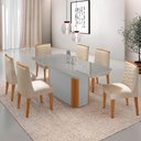 Ver imagem 1 de Mesa de Jantar Isadora 180cm Tampo MDF Vidro com 6 Cadeiras Veludo Creme Off White Naturale