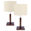 Ver imagem 1 de Kit 02 Abajur Luminária Quarto Pé Quadrado Imbuia Cúpula Algodão Crú (bege)