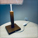 Ver imagem 2 de Kit 02 Abajur Luminária Quarto Pé Quadrado Imbuia Cúpula Algodão Crú (bege)