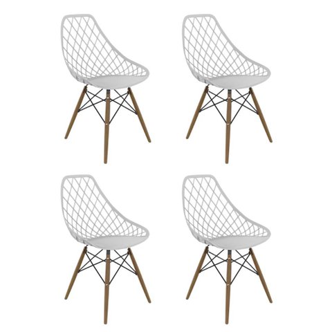 Kit 4 Cadeiras Kaila Branco – Pés de Madeira, Ideal para Sala, Cozinha e Ambientes Comerciais