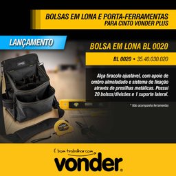 Bolsa para Ferramentas Vonder Plus Bl 0020 em Lona Reforçada com Alça Lateral - 4 Bolsa para Ferramentas Vonder Plus Bl 0020 em Lona Reforçada com Alça Lateral - 4
