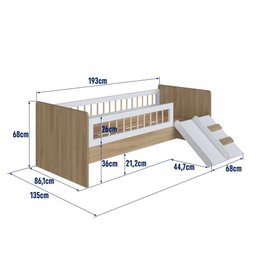 Cama Infantil Montessoriana com Grade e Escorrega Affetto Marrom Branco - 4