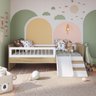 Cama Infantil Montessoriana com Grade e Escorrega Affetto Marrom Branco - 1