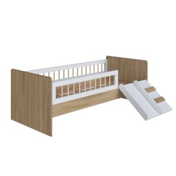 Cama Infantil Montessoriana com Grade e Escorrega Affetto Marrom Branco - 3