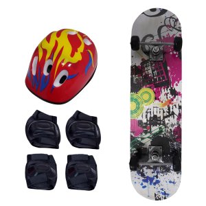 Skate Infantil de Criança + Kit de Proteção Capacete Joelheiras Cotoveleiras Shape Importway