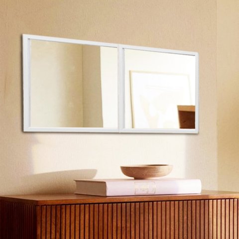 Módulo Espelho Decorativo - Kit 02 de 50x50cm TaColado Moldura Branca