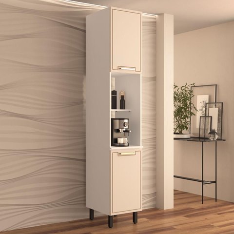 Armário Paneleiro Amara 40x224,5cm com 2 Portas e 2 Nichos Branco/Creme 250026