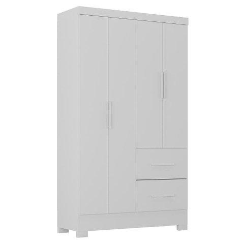 Guarda Roupa Solteiro 4 Portas 2 Gavetas Primor 121x209 cm Branco Absoluto Zanz