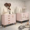 Berço Americano 2 em 1 e Comoda Sapateira Isis Retrô 1 Porta 4 Gavetas Infantil Rosa Fosco - Reller - 1