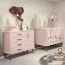Ver imagem 1 de Berço Americano 2 em 1 e Comoda Sapateira Isis Retrô 1 Porta 4 Gavetas Infantil Rosa Fosco - Reller