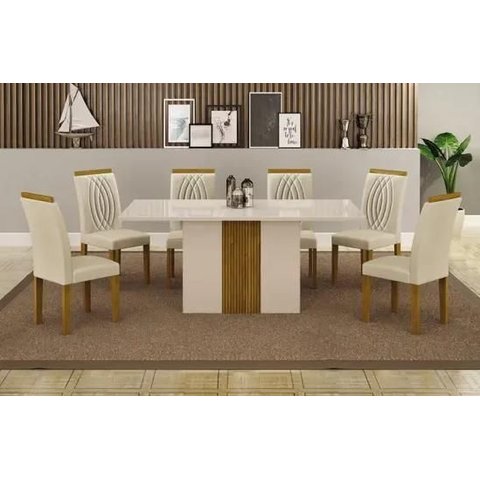 Mesa Doha 1,60 Off/decor Tampo Off C/vidro 6 Cadeiras Doha