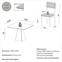 Ver imagem 3 de Conjunto Sala de Jantar Mesa Pirâmide 105cm com 4 Cadeiras MDF Estofadas Carvalho Rosé/Bege Claro