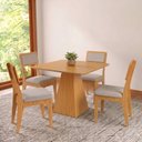 Ver imagem 1 de Conjunto Sala de Jantar Mesa Pirâmide 105cm com 4 Cadeiras MDF Estofadas Carvalho Rosé/Bege Claro