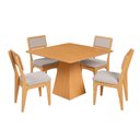 Ver imagem 2 de Conjunto Sala de Jantar Mesa Pirâmide 105cm com 4 Cadeiras MDF Estofadas Carvalho Rosé/Bege Claro