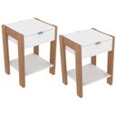 Ver imagem 1 de Kit 02 Mesa de Cabeceira Com Tomada 1 Gaveta AZ1016 Amendoa Branco Tecno Mobili