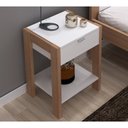 Ver imagem 2 de Kit 02 Mesa de Cabeceira Com Tomada 1 Gaveta AZ1016 Amendoa Branco Tecno Mobili
