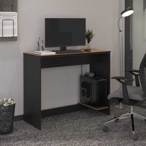 Escrivaninha Smart Office com Passa Fios e Tampo Mdf Usinado 91cm - Preto e Cedro